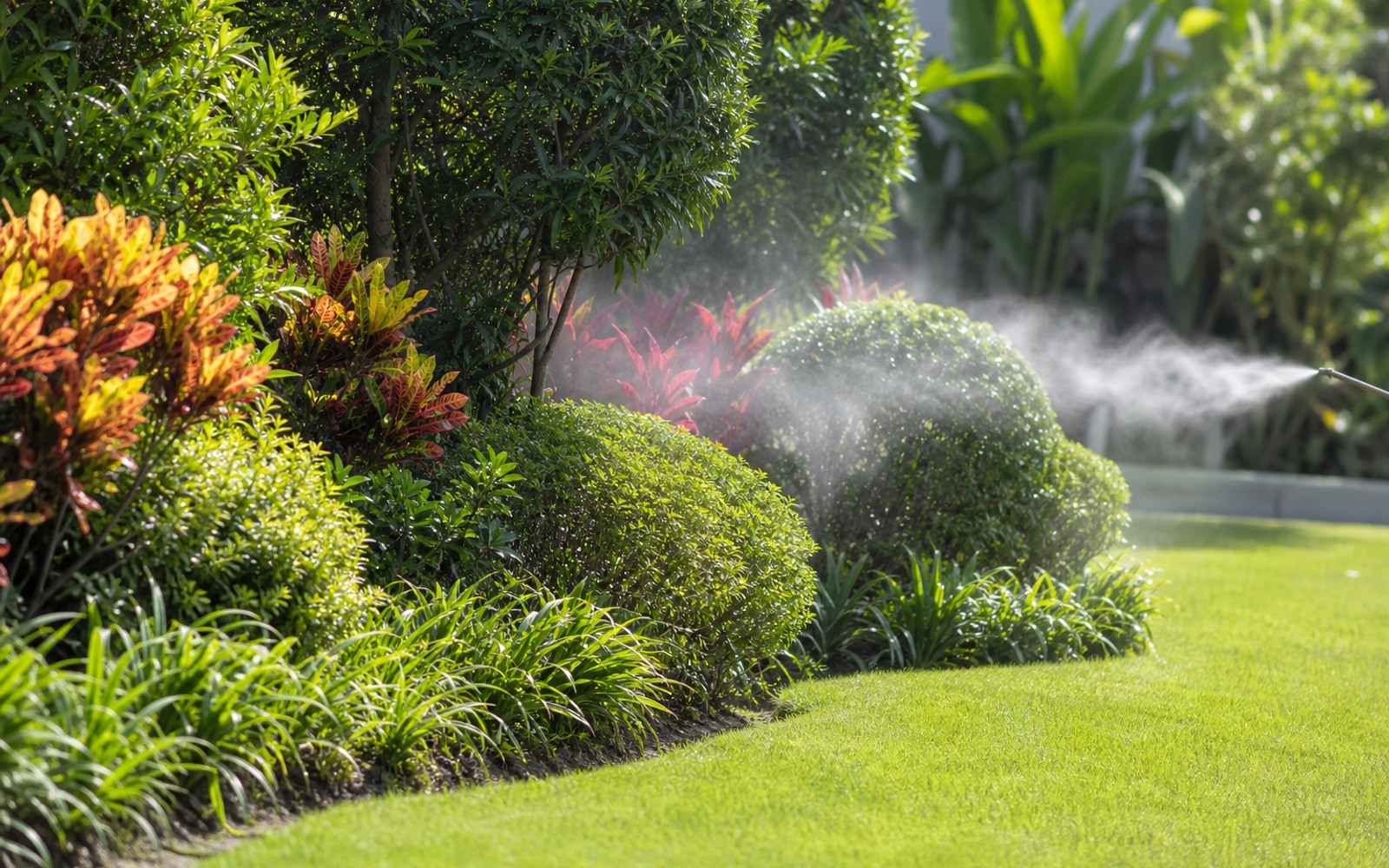 Aplicación de tratamiento en un jardín residencial